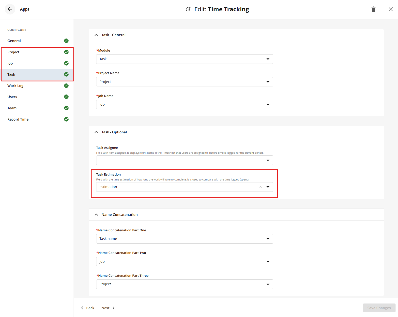 Configuring Time Tracking App