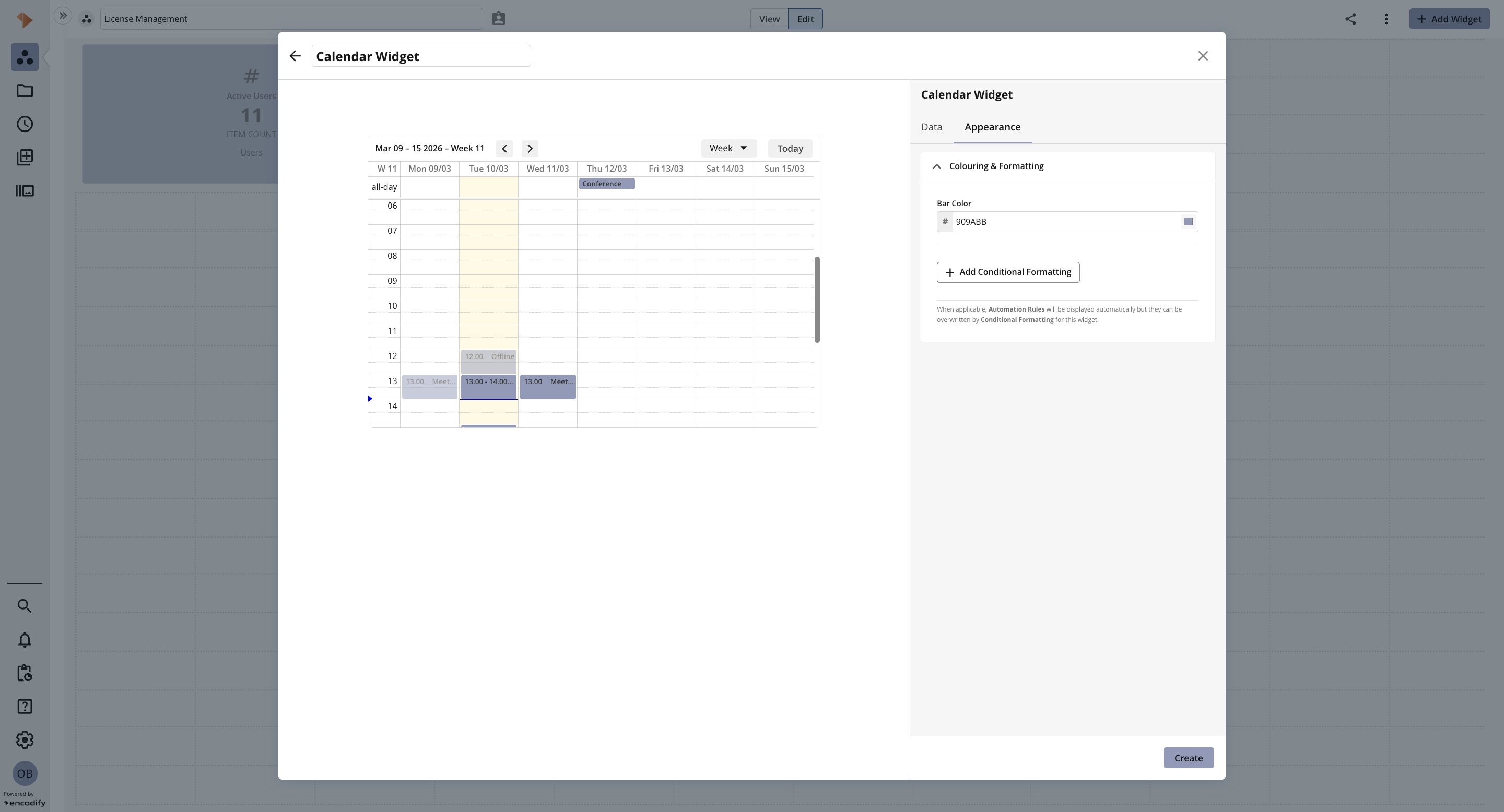 Configuring Calendar Widget