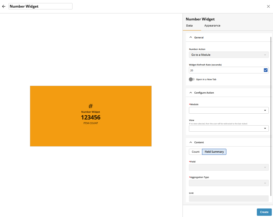 Configuring Number Widget