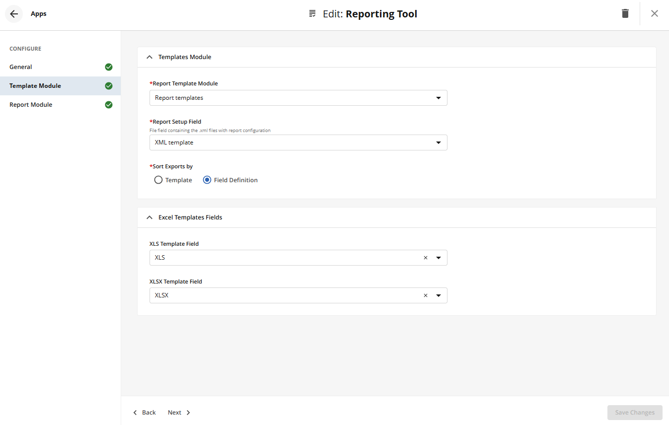 Configuring the Reporting Tool App