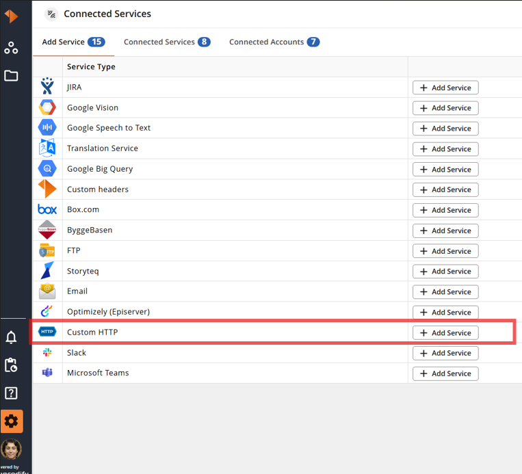 Custom HTTP connected service