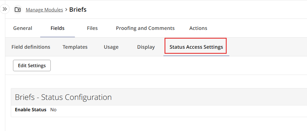 Status Access Settings