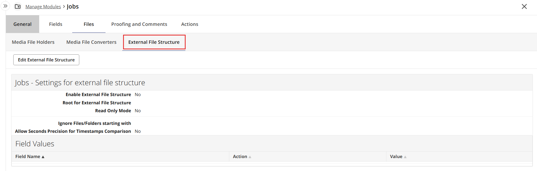 External File Structure Configuration page
