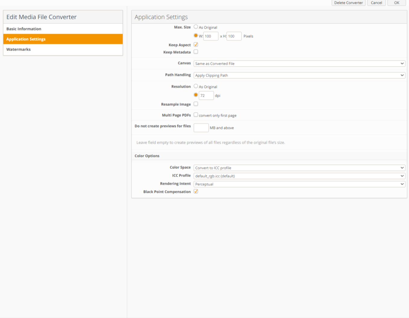 Edit Media File Converter Window Application Settings tab