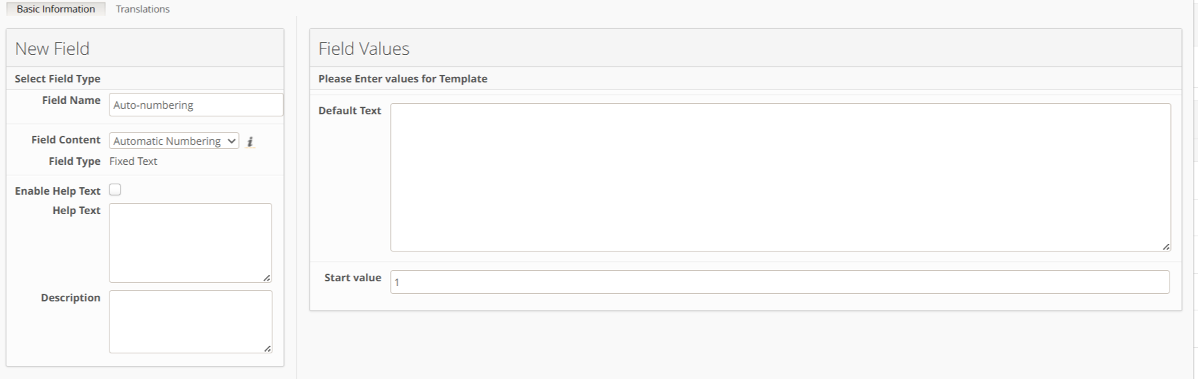 Field Definition: Automatic numbering field&nbsp;