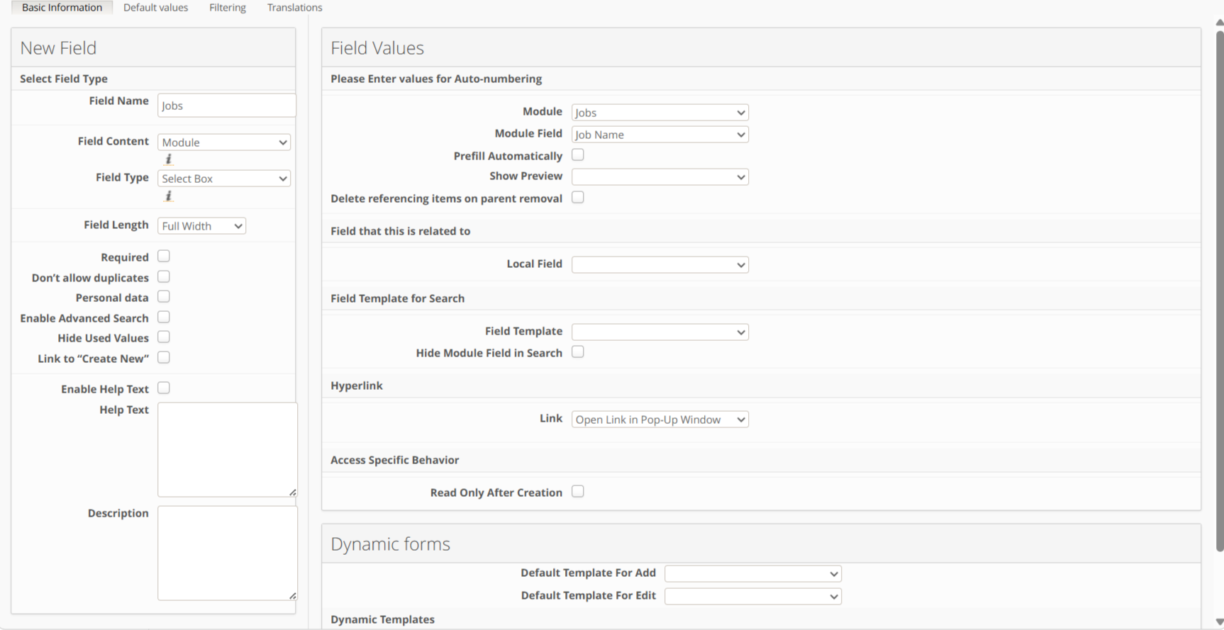 Field definition: Module field