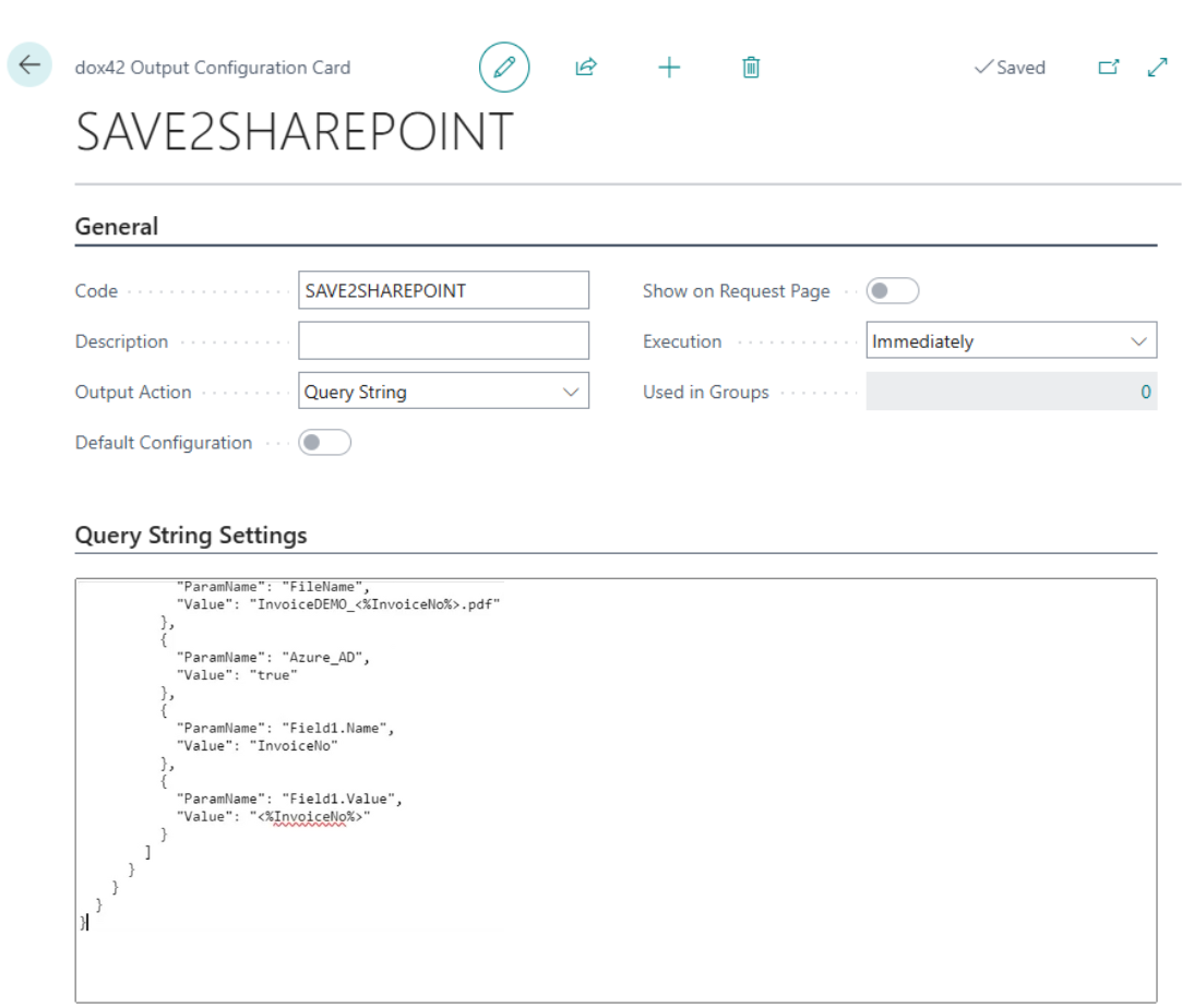 Creating an output configuration (QueryString)