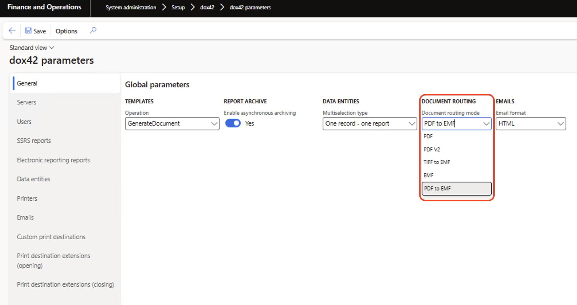 dox42 parameters - document routing mode