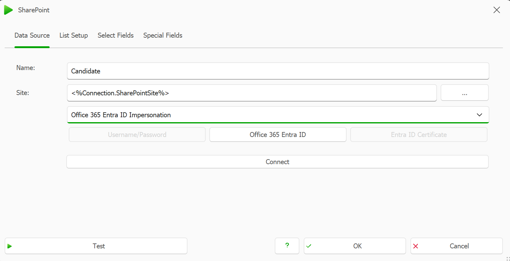Adding a SharePoint Data Source