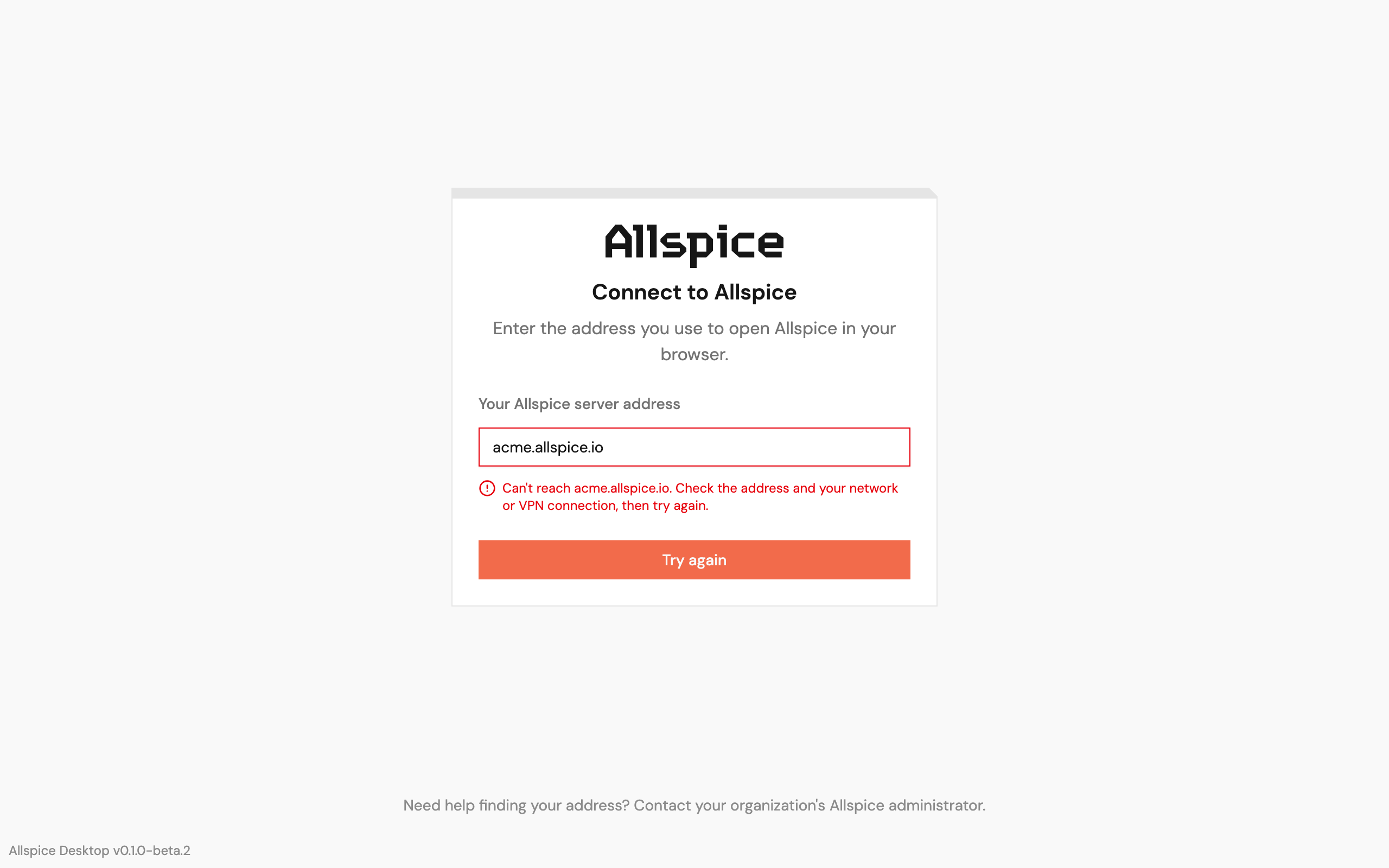 The message when the app can't reach the server