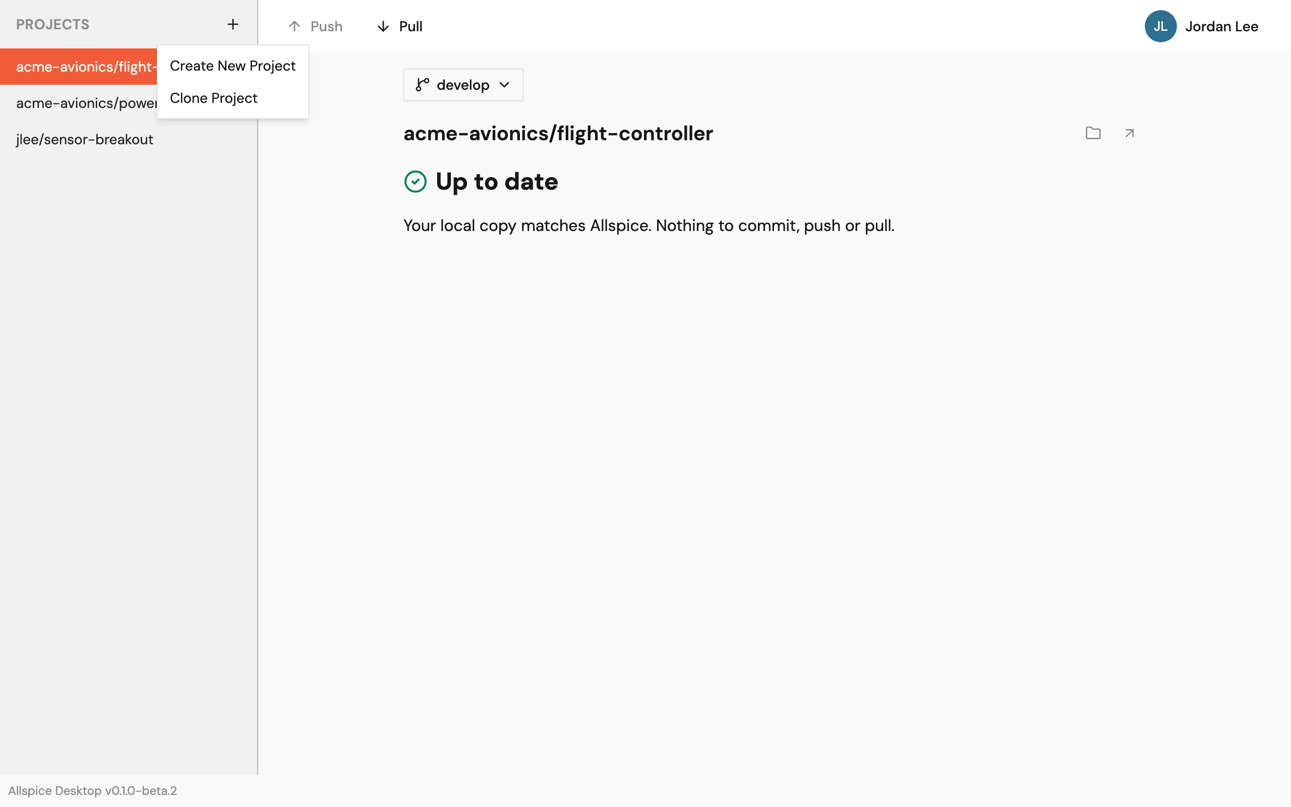 The + menu with Create New Project and Clone Project
