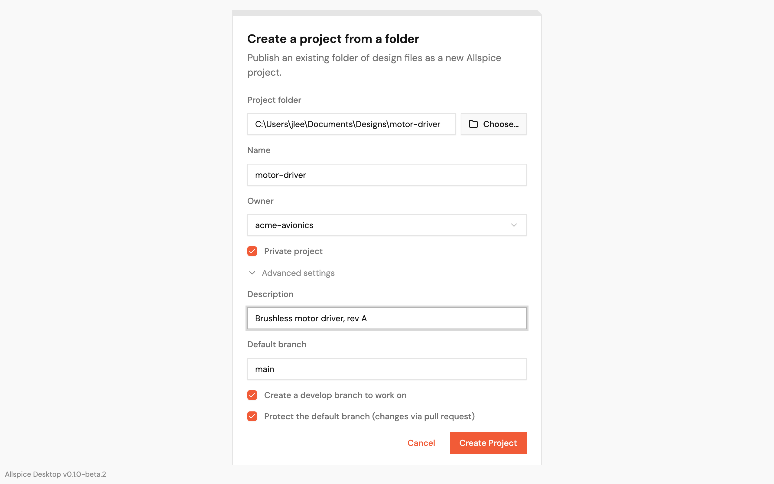 The Advanced settings section