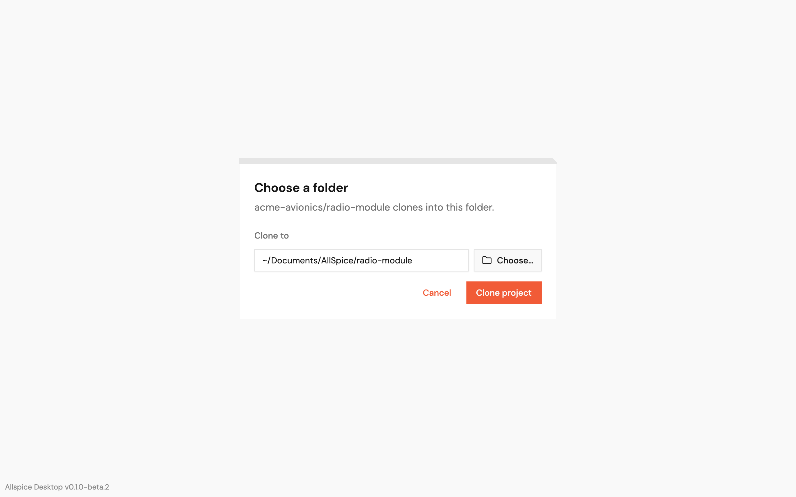 The Choose a folder screen