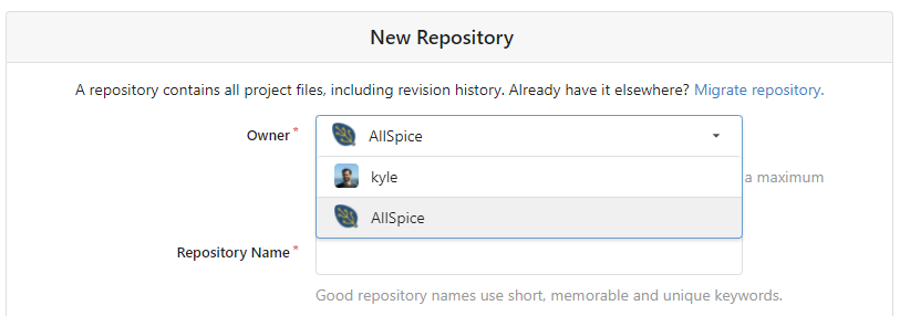 New repository owner being selected.