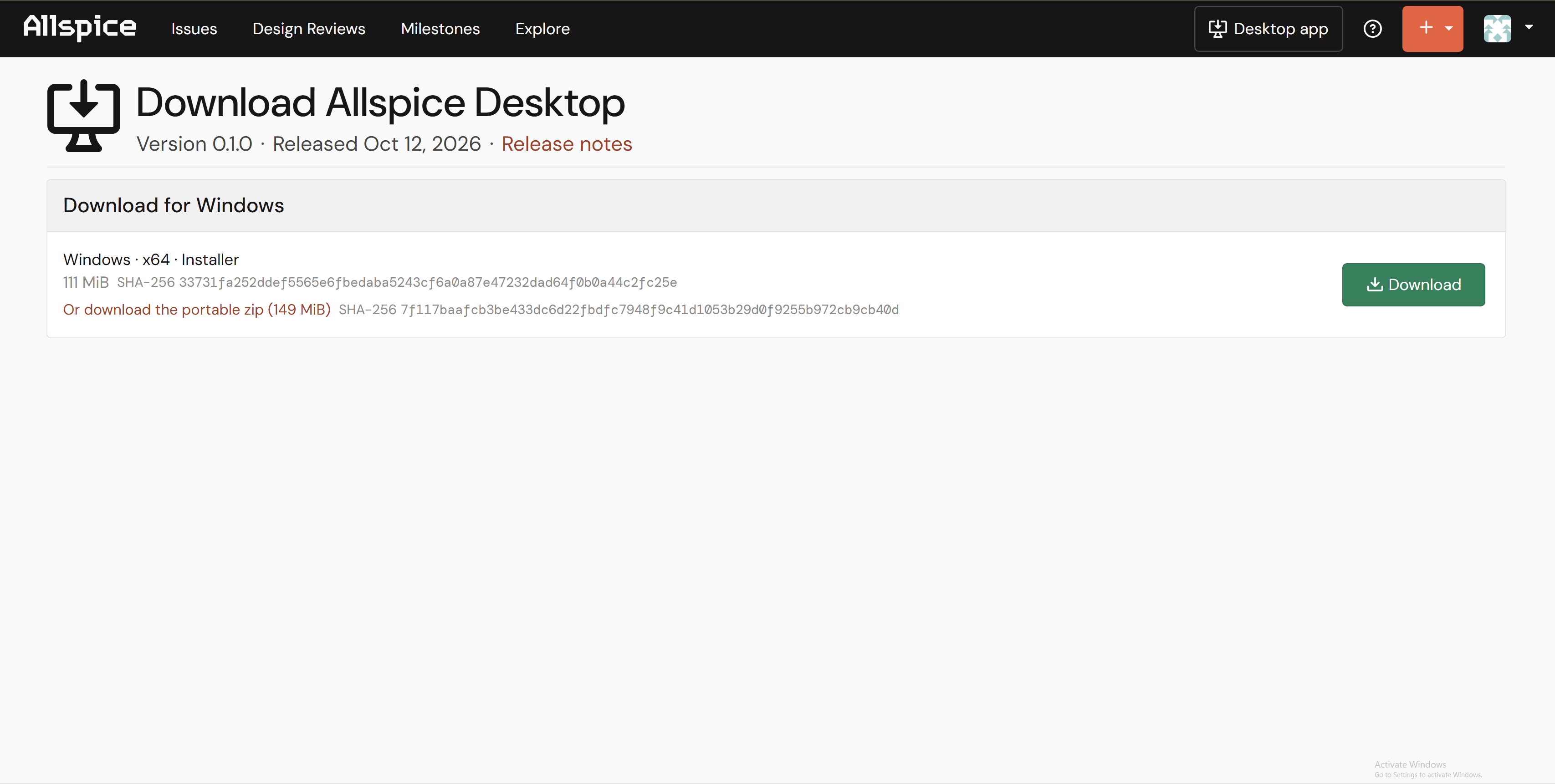 Desktop App in Allspice Hub