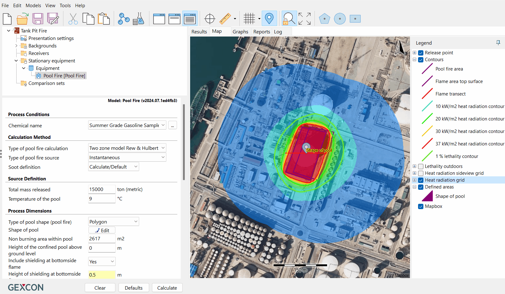 Simulating tank pit fire in tank farm