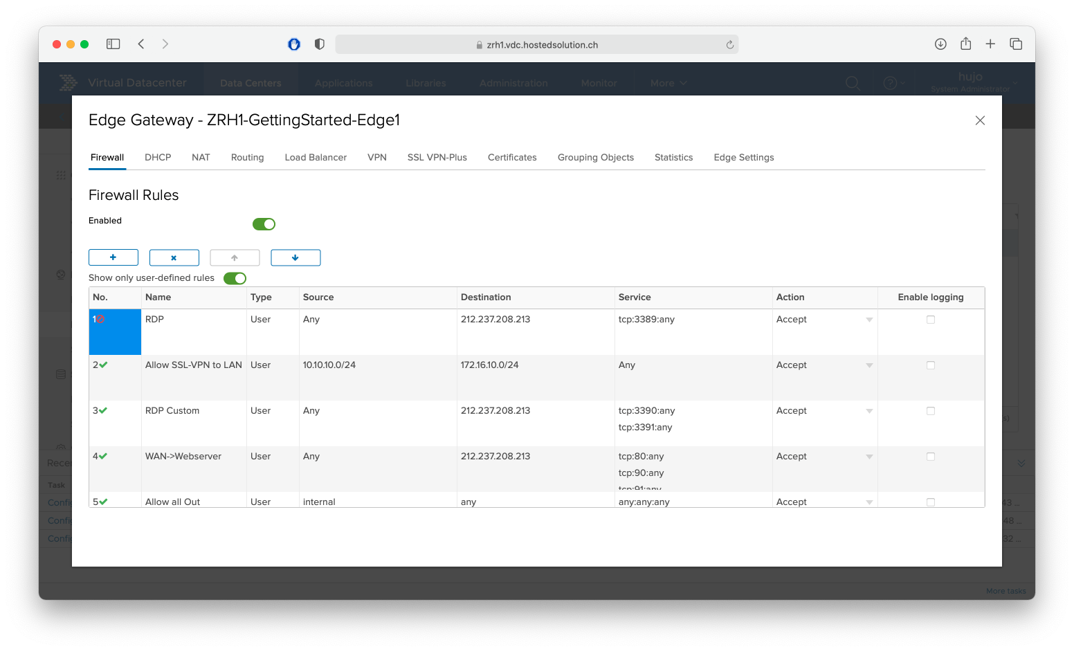 Konfiguration von Firewall Regeln