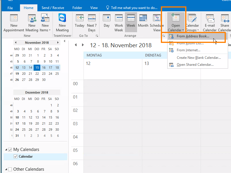 Outlook Kalender öffnen Aus Adressbuch 