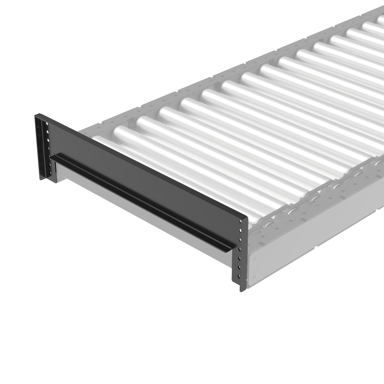 A roller conveyor system designed for efficient material handling and transportation.
