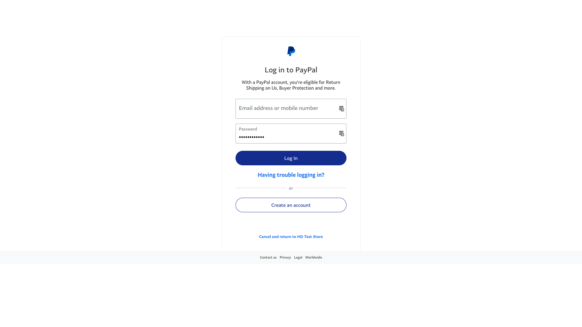 Paypal payment login