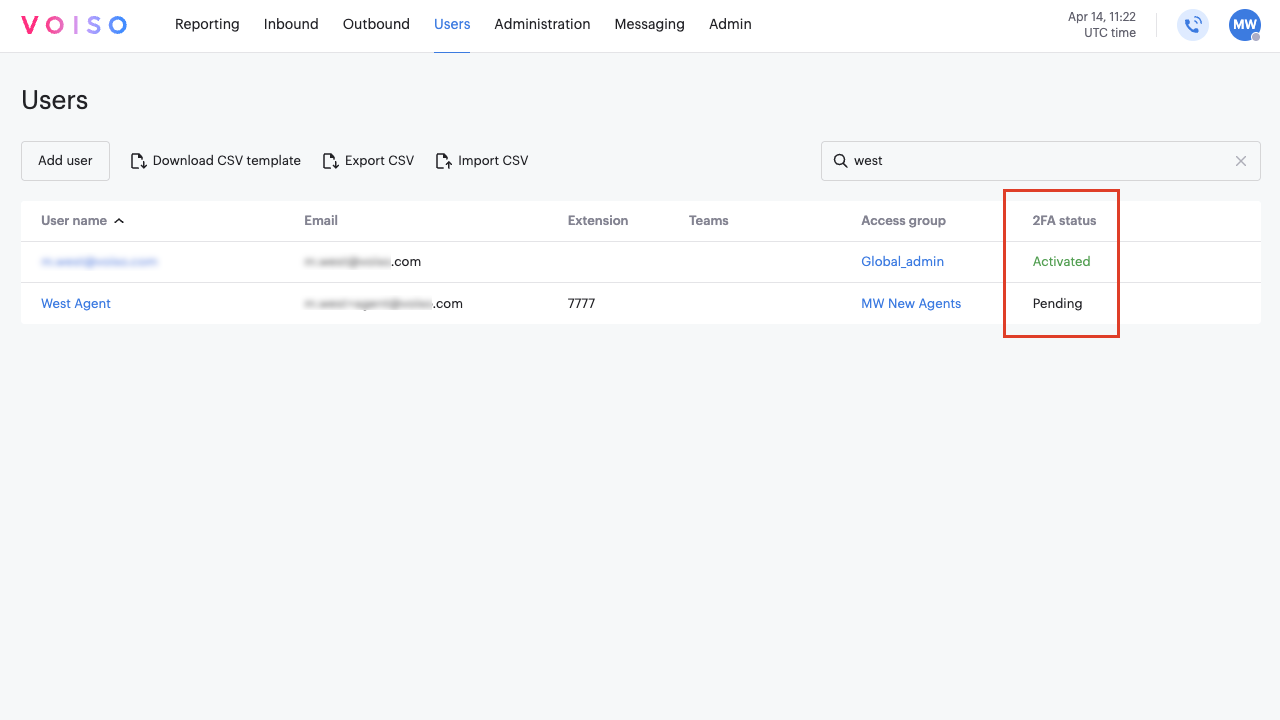 2FA Users Page Acrtivated and Pending