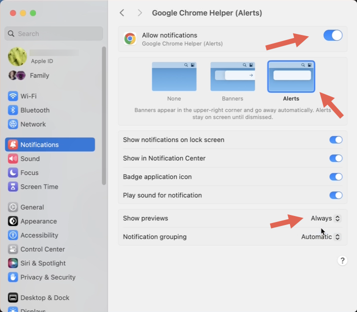 Agent Panel Enable Notifications MacOS Google Chrome Helper