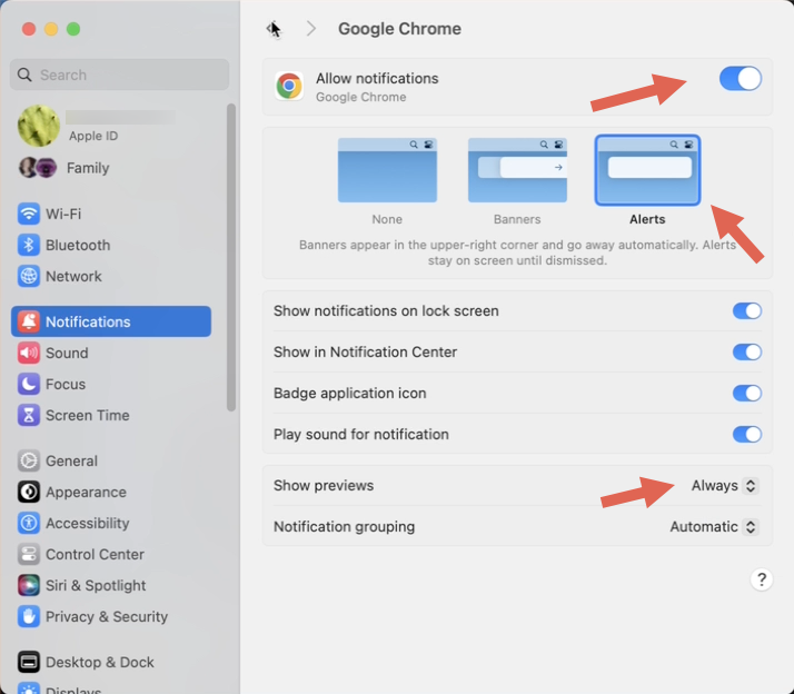 Agent Panel Enable Notifications MacOS Google Chrome