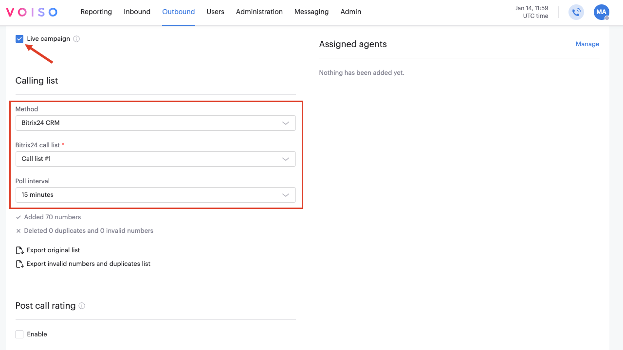 CRM Bitrix24 Dialer Campaign Live Calling List