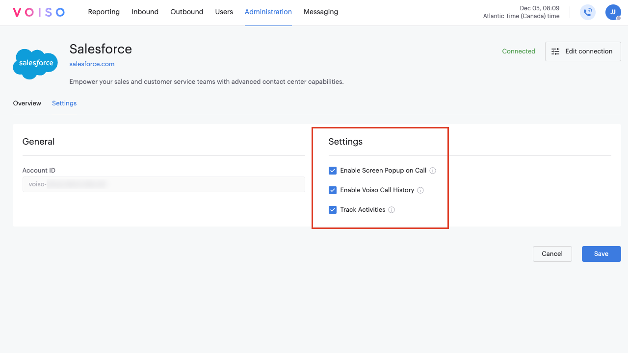 CRM Salesforce Integration Settings Tab