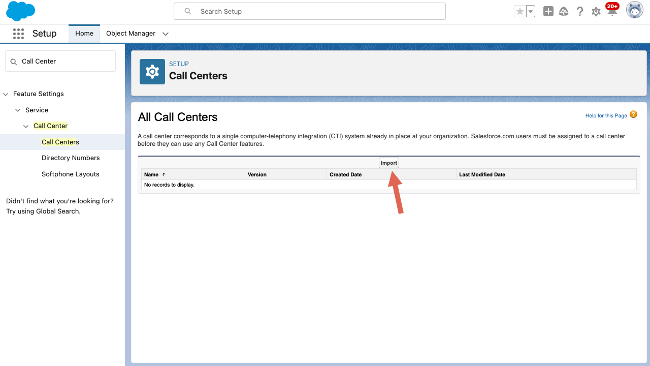 CRM Salesforce All Call Centers Page