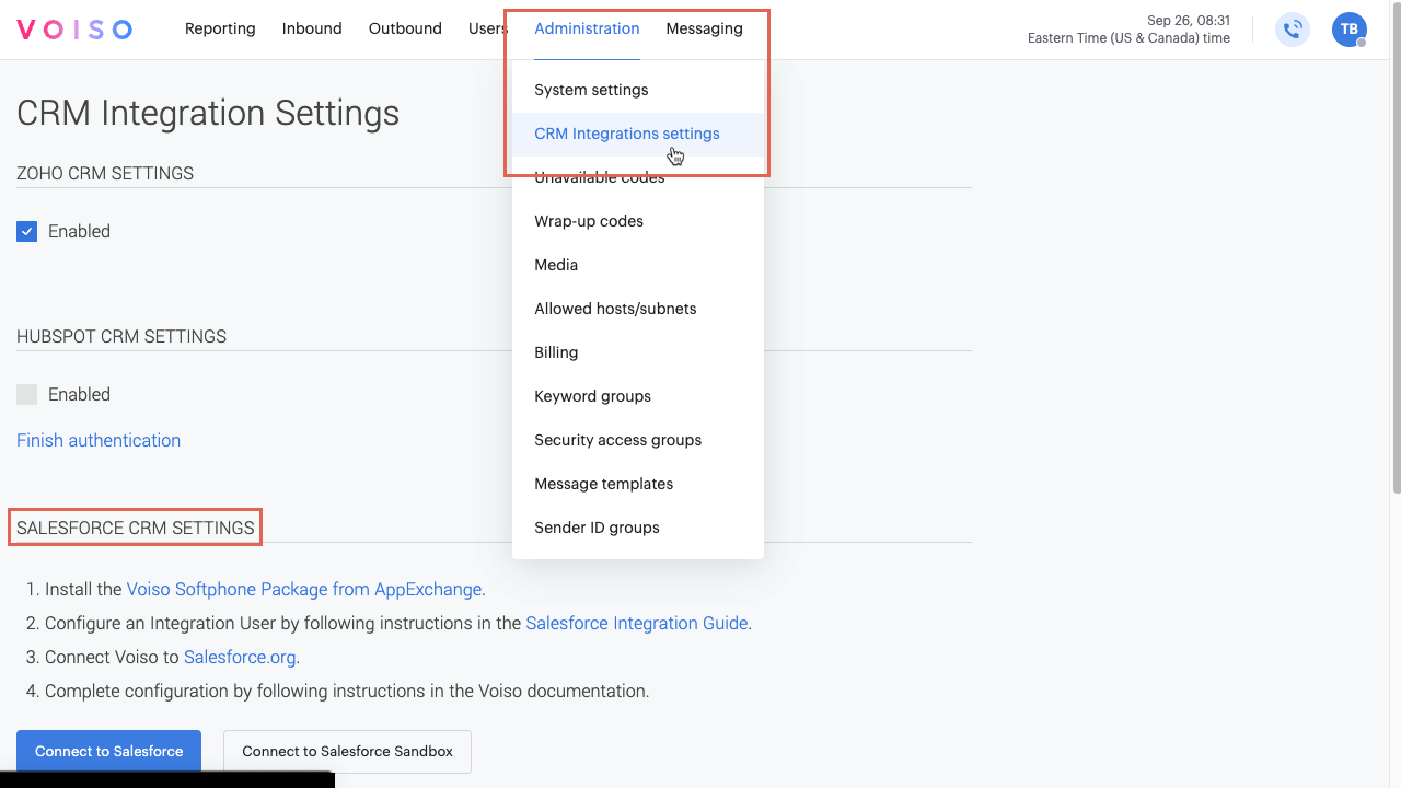 CRM Salesforce CRM Integration Settings