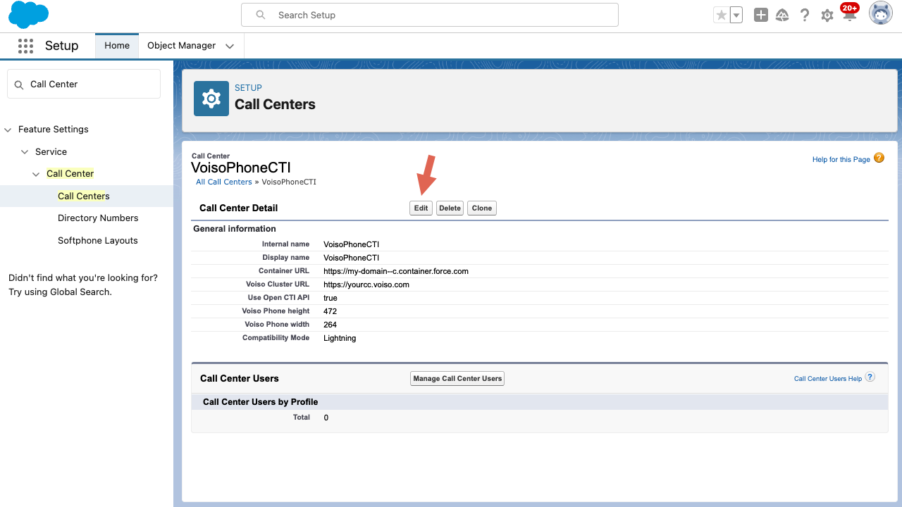 CRM Salesforce Call CenterDetail Page