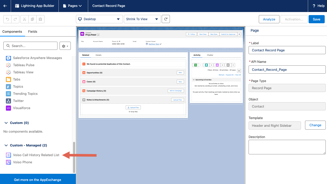 CRM Salesforce Enable Call History Voiso Call History Related List Component