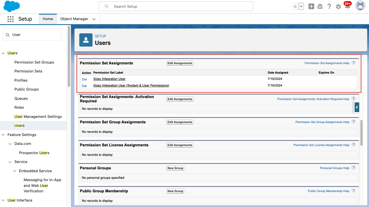 CRM Salesforce Integration User Permissions Permission Set Assignments Verify