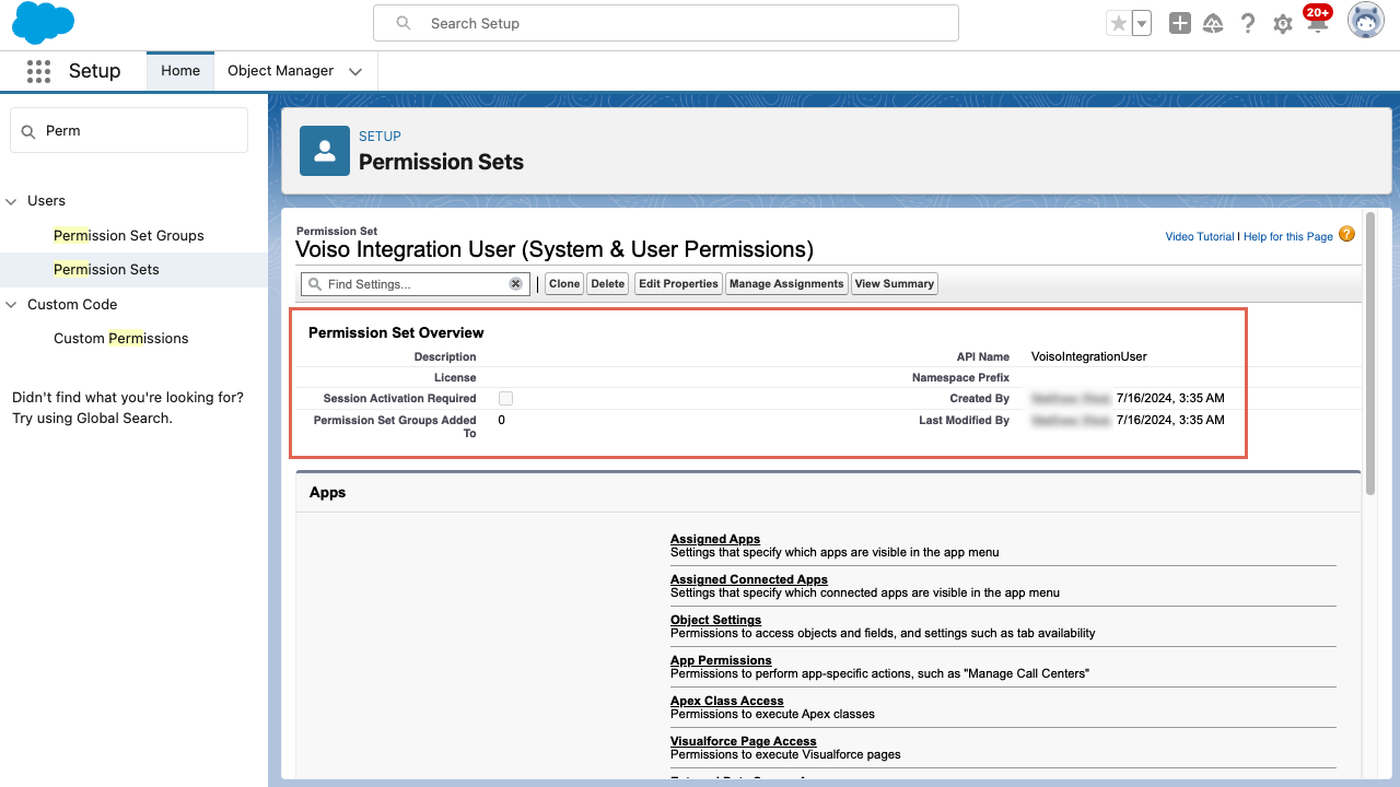 CRM Salesforce Permission Set Overview Page