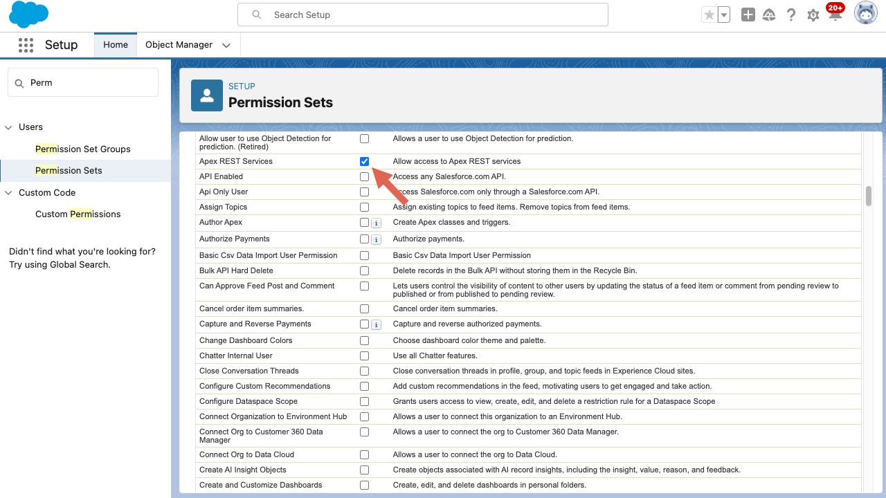 CRM Salesforce Permission Sets Create Page Apex REST Services