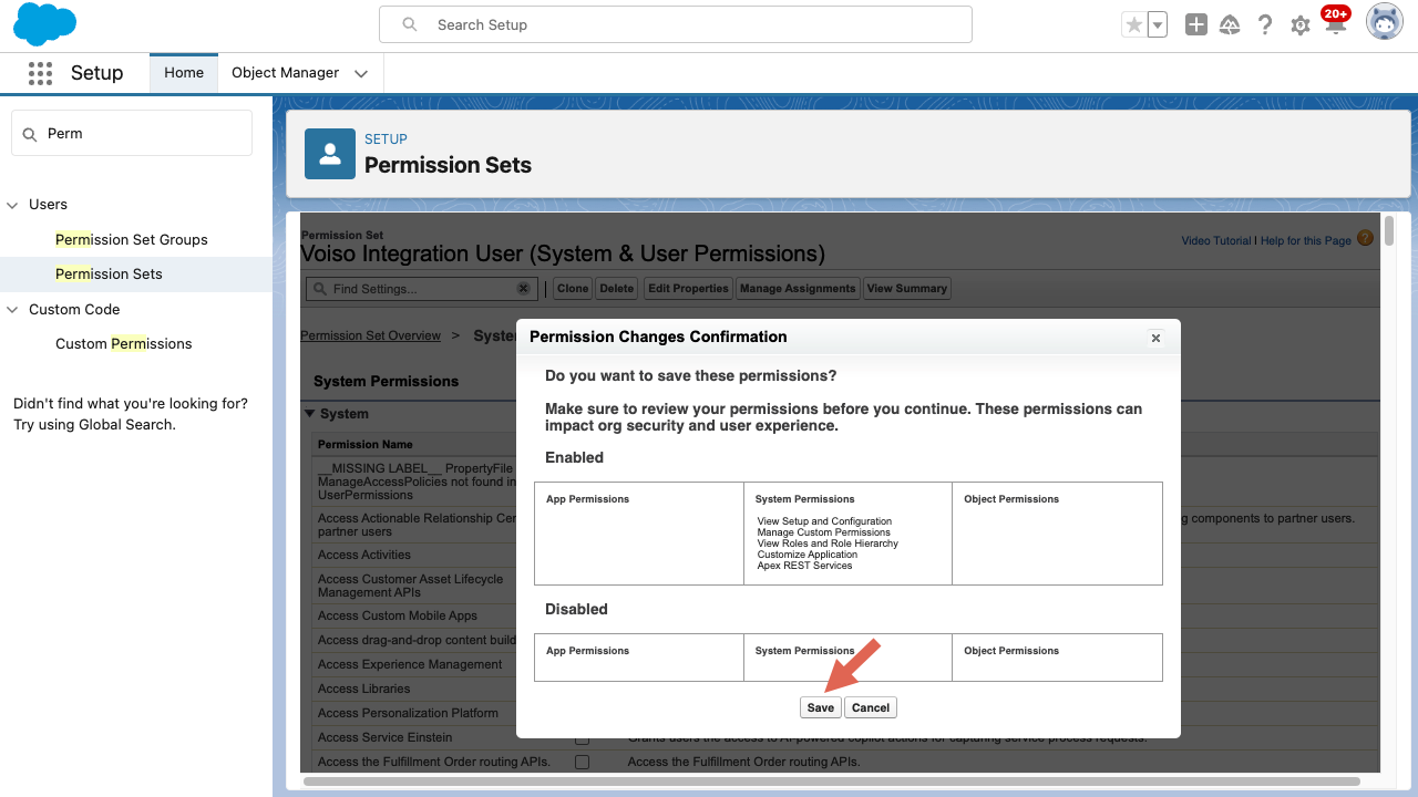 CRM Salesforce Permission Sets Save Set Page