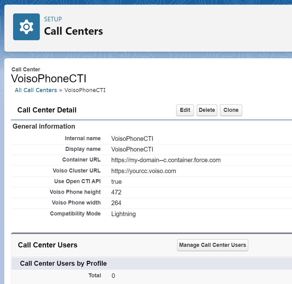 CRM Salesforce Setup Call Centers view
