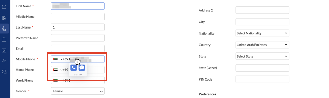 CRM Zenoti Click-to-call Chrome Extension Hover