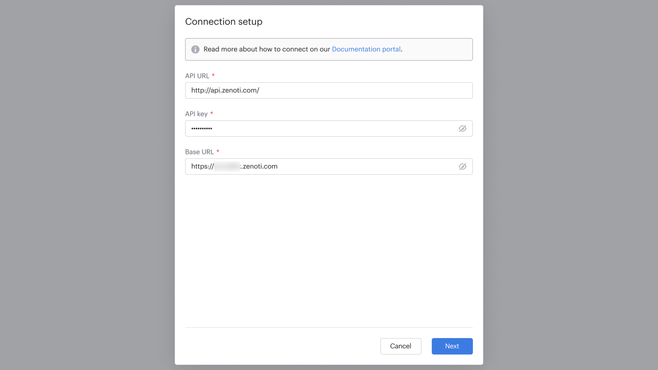 CRM Zenoti Connection Setup Panel
