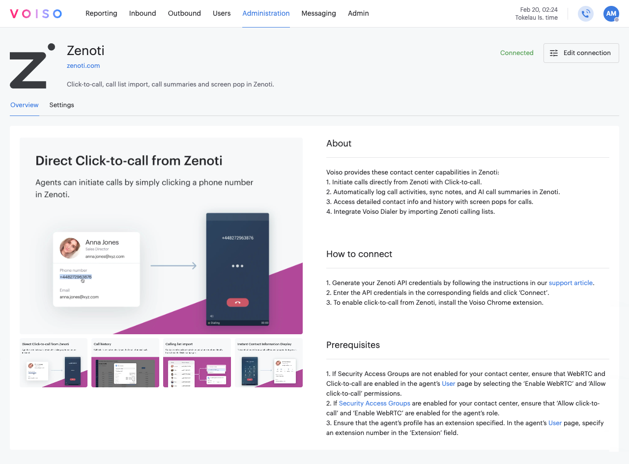 CRM Zenoti Integration Page