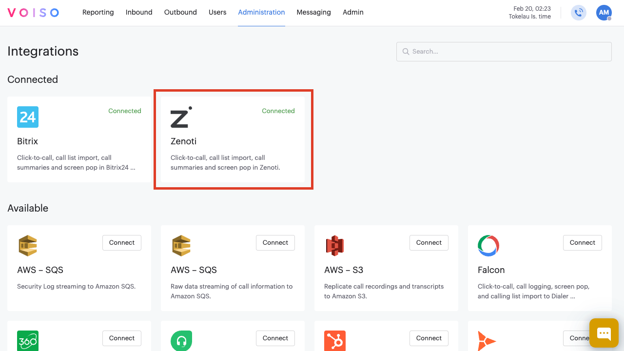 CRM Zenoti Integrations Page Zenoti Tile