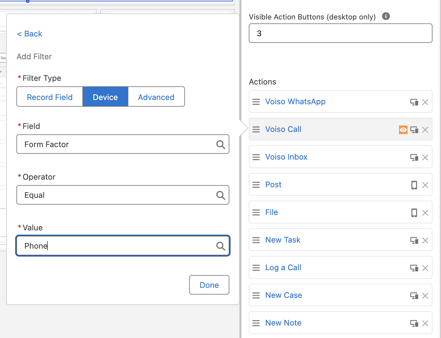 Dynamic actions - Device filter