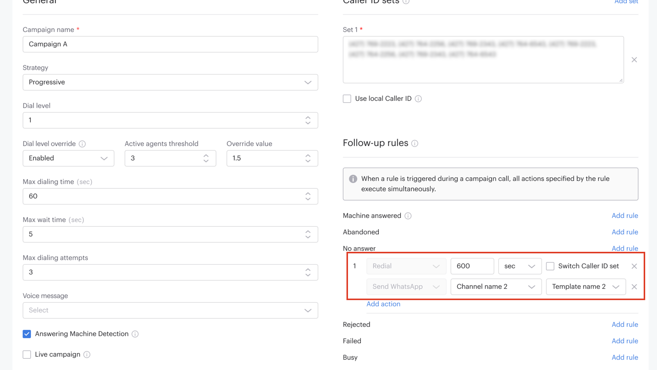 Dialer Campaign Follow-up Rules WhatsApp