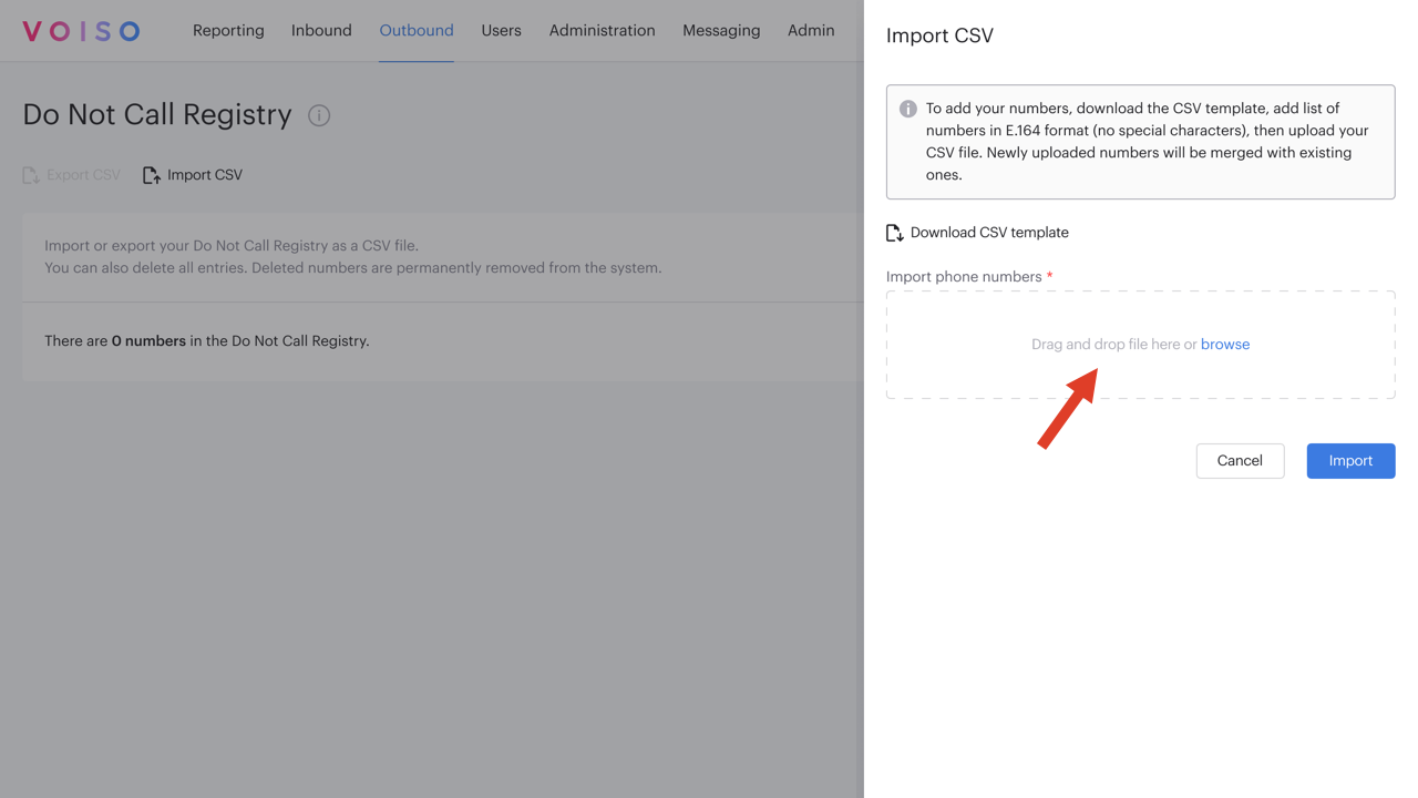 Do Not Call Registry Import CSV Panel Blank