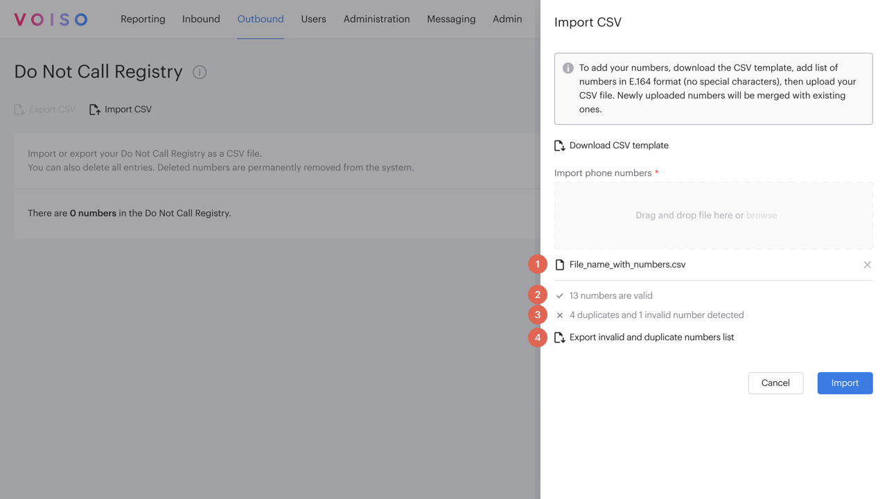 Do Not Call Registry Import CSV Panel Uploaded