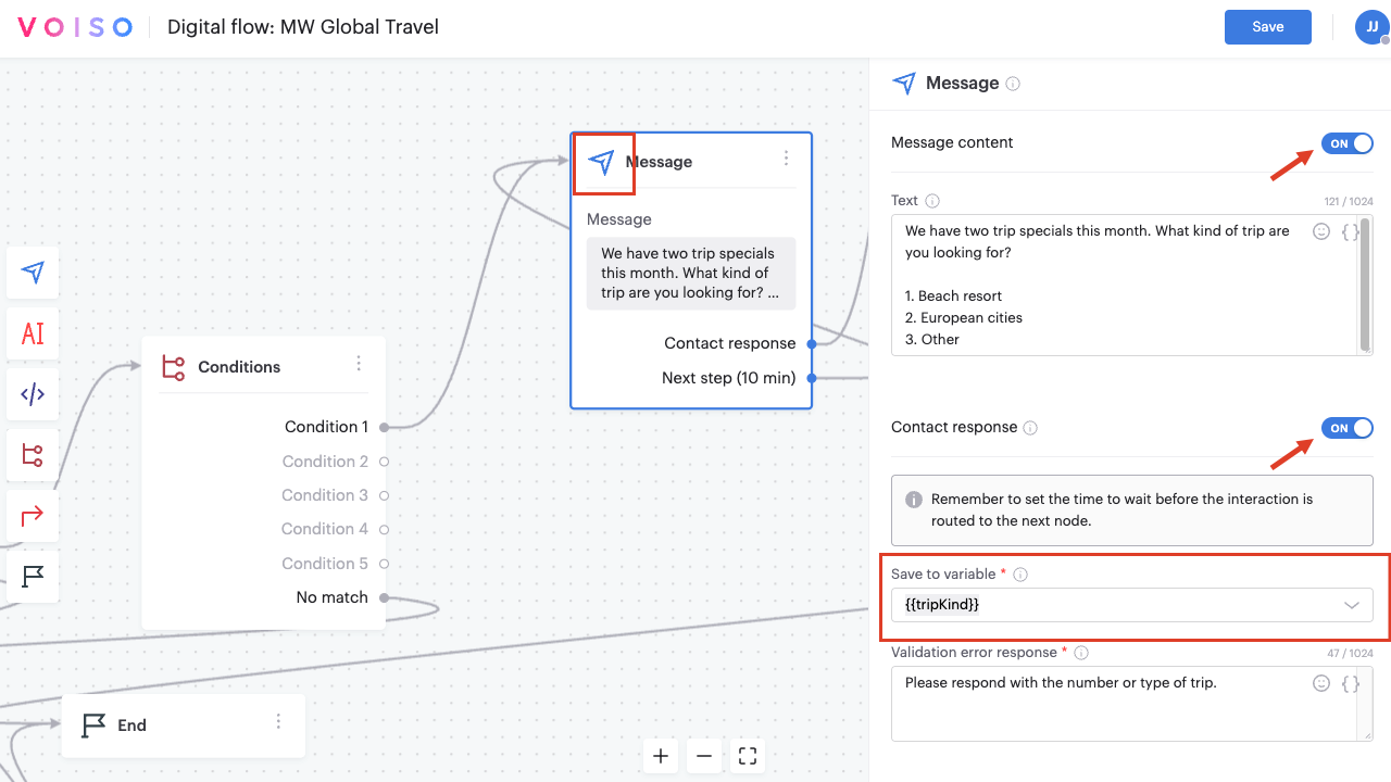 Flow Builder Chatbot Use Case Presenting Secondary Options