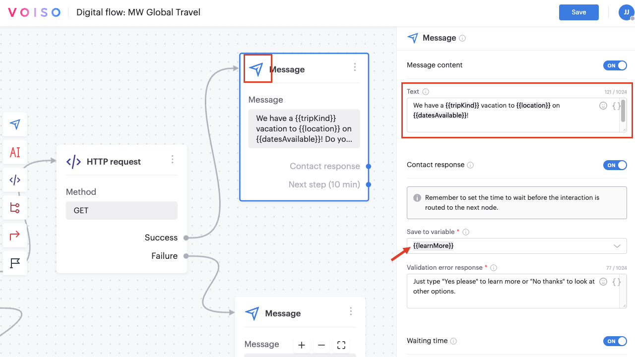 Flow Builder Chatbot Use Case Presenting Tertiary Options
