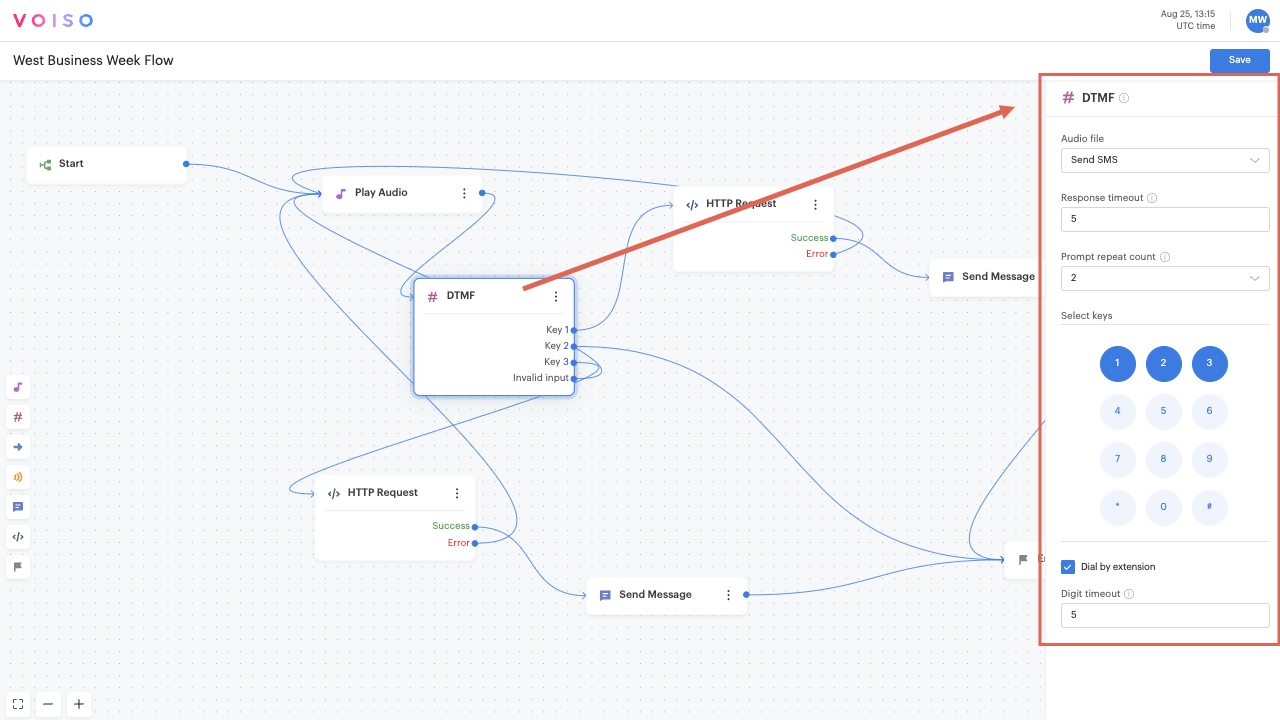 Flow Builder DTMF Node Configuration Panel