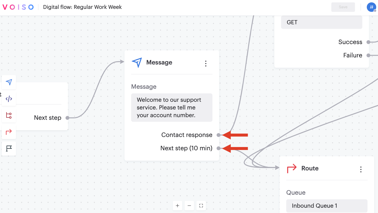 Flow Builder Digital Message Node Contact Response And Next X Connection